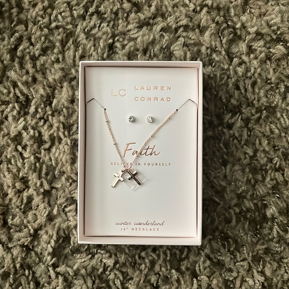 Cross necklace with earrings